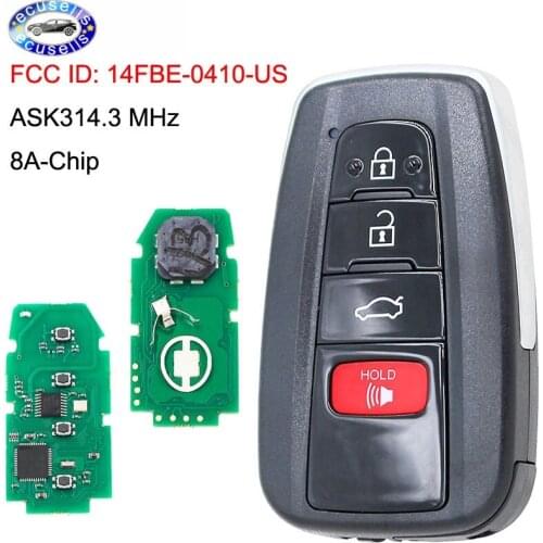 3+1/4 Button ASK314.3MHz Smart Remote Key Fob 8A-Chip FCC ID:14FBE-0410-US suit for 2018-2019 Avalon