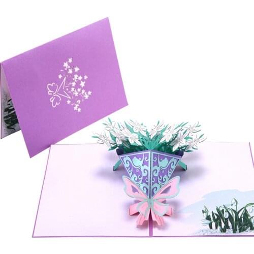 3D Laser Cut Handmade Colorful Print Purple Cover Bunch of Gardenia Paper Greeting Cards PostCard Mothers Fathers Day Gift
