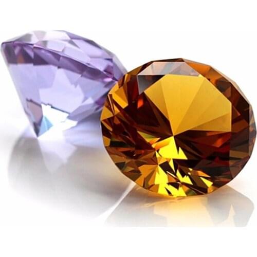 50mm 2pcs Lilac/Amber Crystal Glass Diamond Paperweight Decorative Paper Weigh for Souvenir Gifts Wedding Decoration
