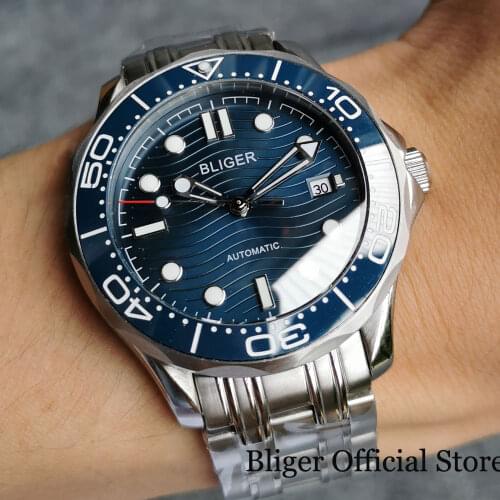 BLIGER Fashional 41mm NH35A MIYOTA 8215 Mechanical Men Watch Sapphire Glass Steel Band Luminous Marks Unidirectional Bezel
