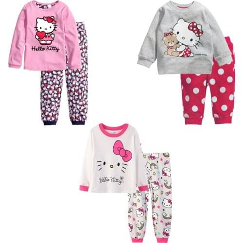 Hellokitty Pajamas Leisurewear Home Cosplay Costume Gift For Kids Girls Long Sleeve Cotton Cartoon Sleep wear Free Shipping