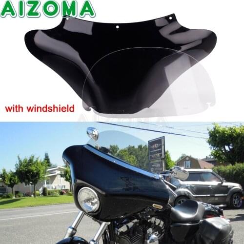 For Harley Yamaha Honda Kawasaki Suzuki Cruiser Motorcycle ABS Outer Batwing Headlight Fairing w/ Clear Windscreen Windshield