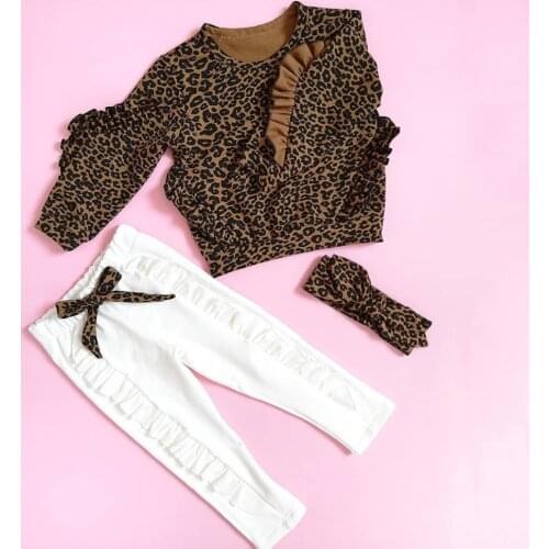 0-5Years Kids Girls Clothes Set 2021 Autumn Winter Long Sleeve Leopard Tops Sweatshirts + Ruffle Long Pants Children Outfits