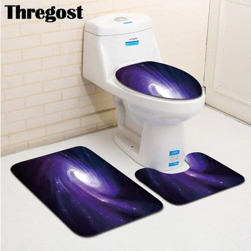 Microfiber Bath Mat Planet Printed 3D Carpet Bathroom Mat Set 3 pcs Washable and Absorbent Soft Shower Mat Toilet Rugs