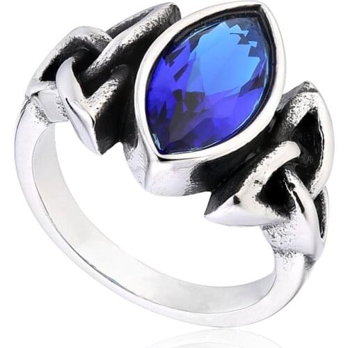 Red blue Zircon Northern Europe ring Stainless Steel Viking Ring Vintage Retro geometry Jewelry