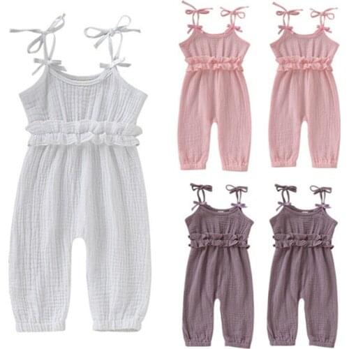Summer Baby Girl Jumpsuit Bodysuit Playsuit Long Pants Trousers Outfits Set O-neck Sleeveless Baby Girl Bodysuits Cotton