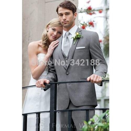 Best selling Light grey Notch Lapel Groom Tuxedos Groomsmen Men Wedding Suits Best man Suits /wester suitswedding men clothes