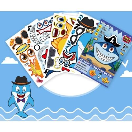 Cute Stickers for Kids Make-a-Fish Clownfish Shark Ocean Puzzle Games Assemble Jigsaw DIY Sticker Baby Recognition Training Toys