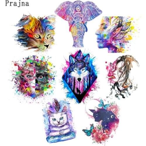 Prajna Colorful Animal Clothing Thermoadhesive Patches Punk Patch Applique Iron-on Transfers For Clothing Cat Elephant Stickers