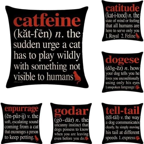 Black Cushion Cover Letter Cotton Linen Dog Language Cushion Cover Home Decorative Car Sofa 45x45cm Throw Pillow Cover