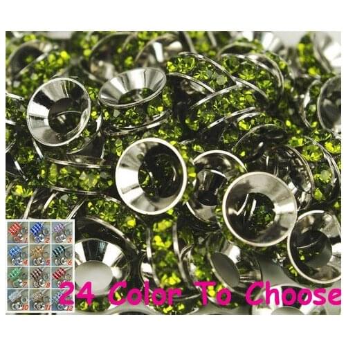 Nkni8ft 10mm Olive Green Rhinestone Crystal Rondelle Spacer Beads Lot,Rhodium Plated Big Hole European Beads