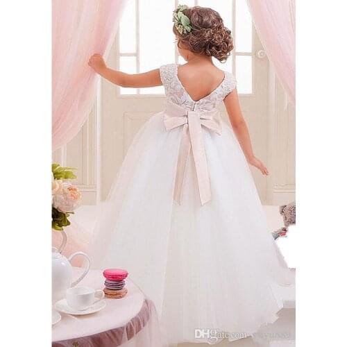 Flower Girls Dresses Bow Sash Tulle Applique Party Princess Kids Party Birthday Gowns Girl Communion Pageant Dress