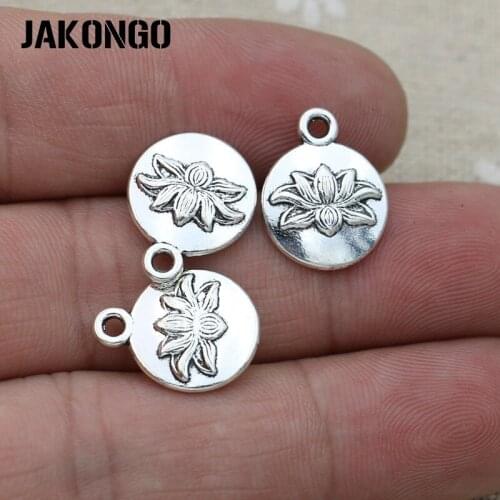 20pcs Antique Silver Plated Lotus Charms for Jewelry Making Findings DIY Bracelet Accessories 13mm