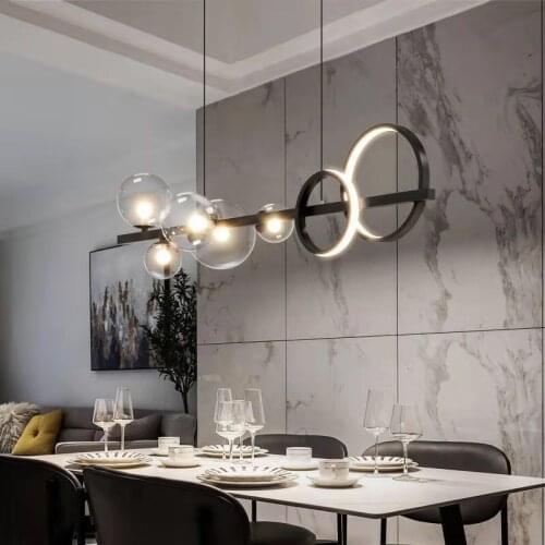 Nordic Dining Room Black Metal G4 Led Pendant Lights Clear Glass Globe Led Chip Pendant Lamp Straight Hanging Lamp Luminarias