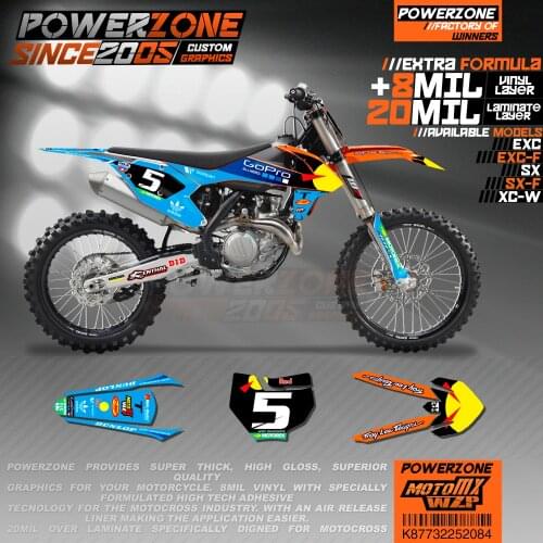 PowerZone Custom Team Graphics Backgrounds Decals 3M Stickers Kit For KTM SX SXF MX EXC XCW Enduro 125cc to 500cc 2016-2019 084