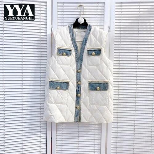 Korean Style Down Jacket Vest 2021 Autumn Winter New White Duck Down Straight Sleeveless Spliced Single Breasted Womens Vest