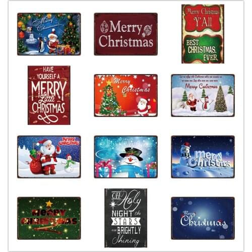 Merry Christmas/Happy New Year Chic Metal Sign Tin Poster Bar Club Shop Home Decor Wall Art Iron Painting