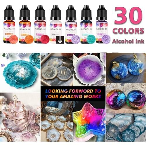 Alcohol Ink Resin Dye, Epoxy Resin Paint 24Colors Pigment Fast-Drying for DIY Craft,Jewelry,Vibrant High Concentrated(10ml/15ml)