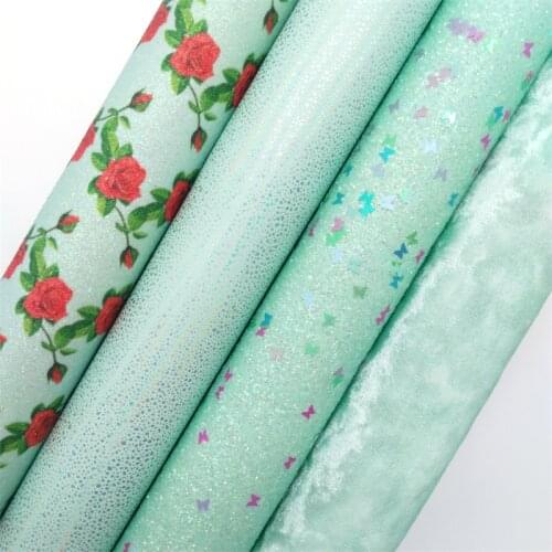 Light green Glitter Fabric Chunky Glitter Leather Sheets, Litchi Faux Leather Fabric For Bows A4 Size 8"x11"Twinkling Ming XM137