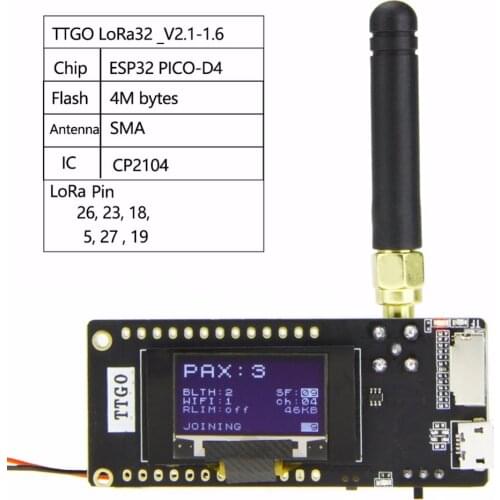 TTGO ESP32-Paxcounter LoRa32 V2.1 1.6 Version 433/868/915MHZ LoRa ESP-32 OLED 0.96 Inch SD Card Bluetooth WIFI Module