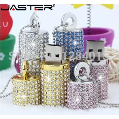 JASTER Crystal cylindrical USB Flash Drive fashion metal diamond pen driveu disk pendrive 4GB 8GB 16GB 32GB 64GB memory stick