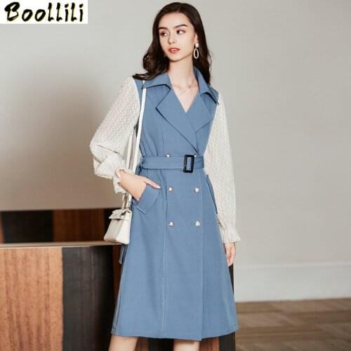Boollili Vintage Elegant Office Dress Women Spring Long Sleeve Midi Dress 2020 Ladies Dresses Korean Blue Women Dress Vestidos