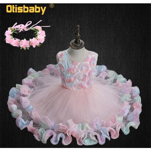 2-10 Years Fancy Colorful Flower Girl Tulle Ruffle Dresses Ceremony Kids Birthday Party Wedding Evening Elegant Kids Prom Dress