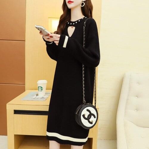 Winter Thickened Warm Sweater Dress Women O-Neck Straight Loose Dresses Lady Long Sleeve Knitted Classy Dress Elegant for Teens
