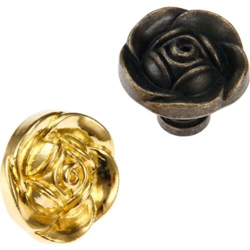 1set Rose shape Knobs Antique Bronze/Gold Zinc Alloy Flower Handles Round Pull w/screw 31x27mm Drawer Door Cabinet Vintage Decor