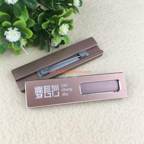 10pcs customized laser logo staff name tags custom metal pin badges aluminum alloy plate free design