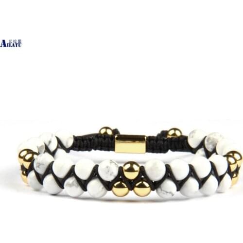 Ailatu Friendship Bracelet Double Beaded 6mm Natural Howlite & Grey Picture Stone Couples Jewelry Top Quality