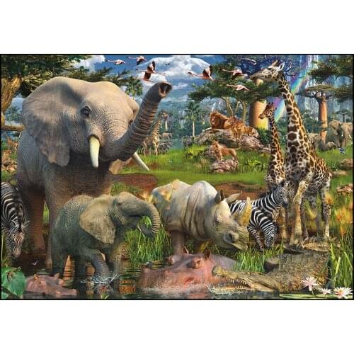 5D DIY Diamond Embroidery Rhinestones Mosaic Animal World Elephants and Giraffes Diamond Painting Cross Stitch Needlework Decor