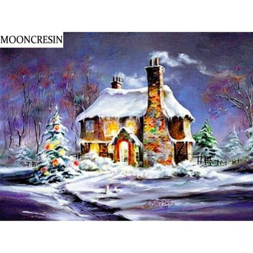 Diy Craft Embroidery Diamond Mosaic Cross Stitch Snow House 5D Diamond Painting Christmas Tree Full Square Picture Of Rhinestone