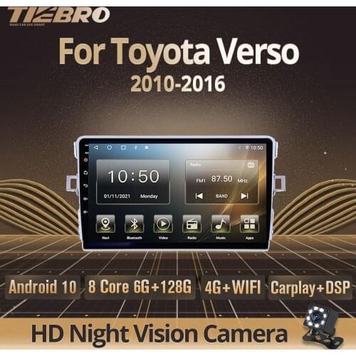 Tiebro 2DIN Android10 Car Radio For Toyota Avensis Verso 2010-2016 Som Automotivo Car Stereo Bluetooth Player GPS Navigation DSP