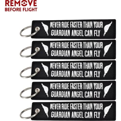 5 PCS/LOT Keychain for Motorcycles Keys Embroidery Fobs OEM Never Drive Faster Than Your Guardian Angel Can Fly Chaveiro Bijoux