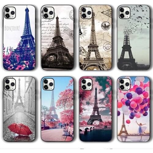 Eiffel Tower Case for iPhone 12 Pro Funda Case for iPhone 11 12 Pro XR XS Max mini 7 X 8 6 6S Plus 5 5S SE 2020 Black Silicone