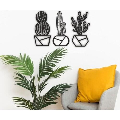 Wood Wall Decor Table Cactus Flower Vase Black Laser Cut Modern Nature Desert Home Office New 3D Creative Elegant Lounge living Room