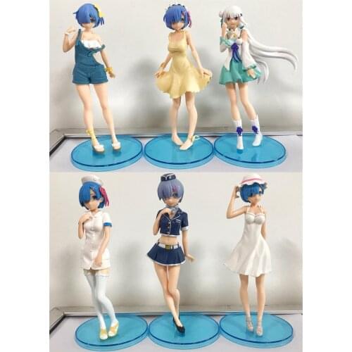 6PCS Anime Sitting posture Rem Life In A Different World From Zero Rem Ram Pajamas Girl Figure PVC Action Figure
