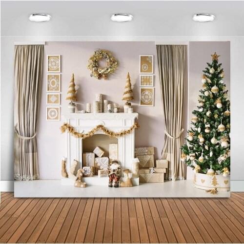 Photography backdrop Christmas tree white fireplace background for photo studio sock gifts curtrait Bells wreath photocall dorp