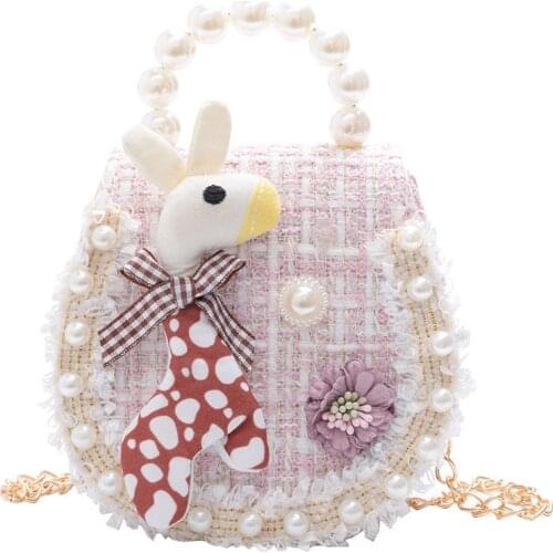 Cotton Children Shoulder Bags Cartoon Kids Messenger Bags Pearl Lace Crossbody Bag for Girls Animal Print Toddler Handbag Wallet