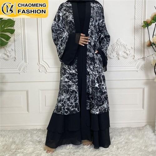 Eid Mubarak Abaya Dubai Print Chiffon Fashion Muslim For Women Cardigan Kaftan Turkey Islamic Clothing Caftan Arabic Modest Robe