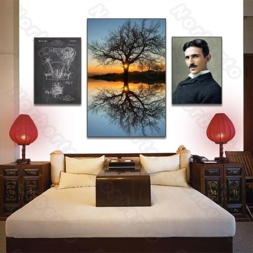 Canvas Painting Mechanical Structure Drawing Tree In Sunset European Handsome Man Poster Print for Home Rooms Wall Decoration