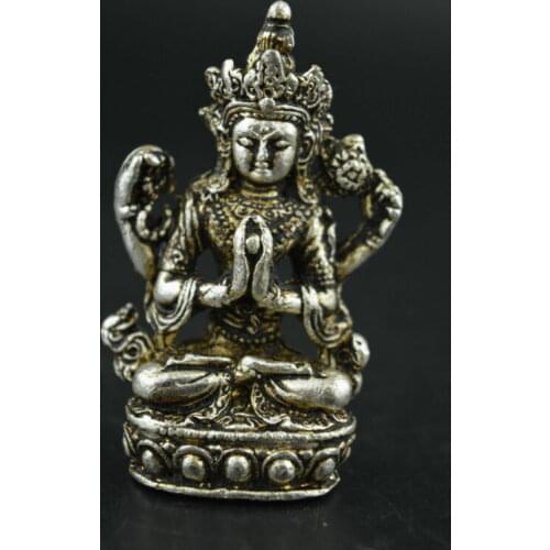 China Old Decorated Miao Silver Carving Gracious Buddha Rare Exorcise Statue