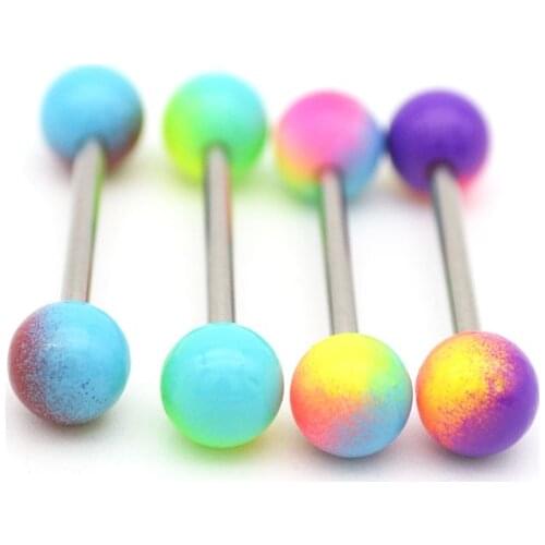 Tongue Bar Rings Piercing Straight Barbell Surgical Steel 14g Balls Colorful Fashion Body Jewelry 16mm Length