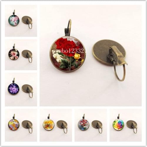 Fashion big red rose pendant earrings cabochon pink rose simple earrings chrysanthemum earrings jewelry handmade female models