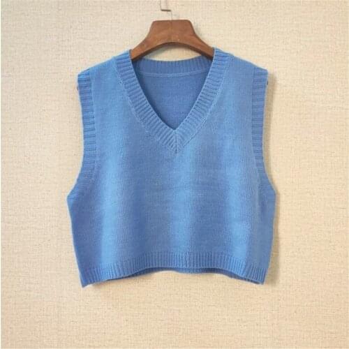 Fashion Women Sweater Vest Solid Korean Style Knitted Vest Student V-neck Pullover Loose Casual Knitting Tops Outerwear Hot Sale