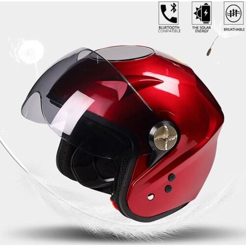 Motorcycle Helmet 3/4 Smart Motorcycle Helmet Compatible Off-road Helmets Bike Electric Car And Motocross Fan Solar Charging