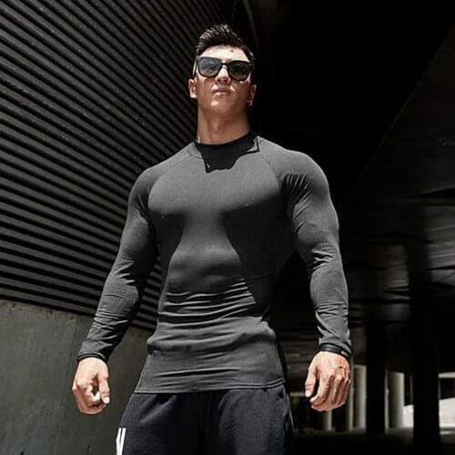 Running Shirt Men Compression Tops Tees Long Sleeve Hight Collar Sportswear Quick Dry Elasticity Tight Bodybuilding Gym Clothing