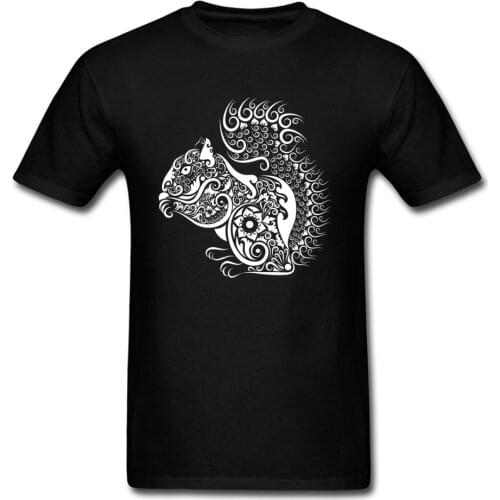 2018 Squirrel Ornament Decoration Black Tops Tees Men Short Sleeve White T-shirt Cotton Clothes Cartoon Design Gift
