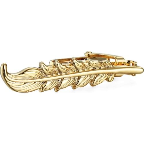 WN brand new fashion mens business suit tie clips hand engraving golden feather tie clips to friends' birthday gifts